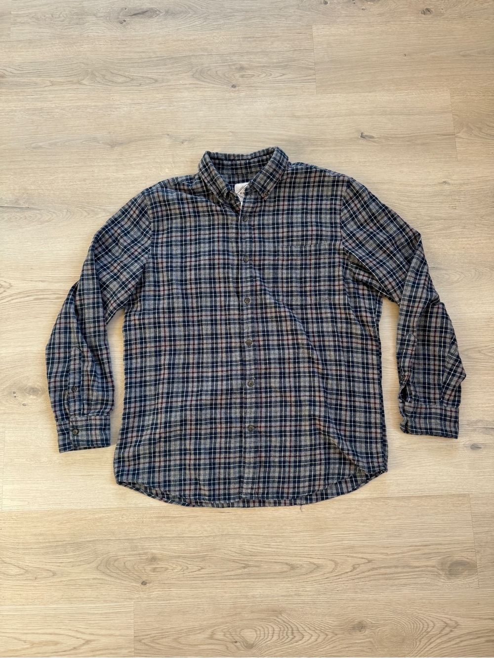 St. John's Bay Blue and Gray Plaid Button-Down Shirt